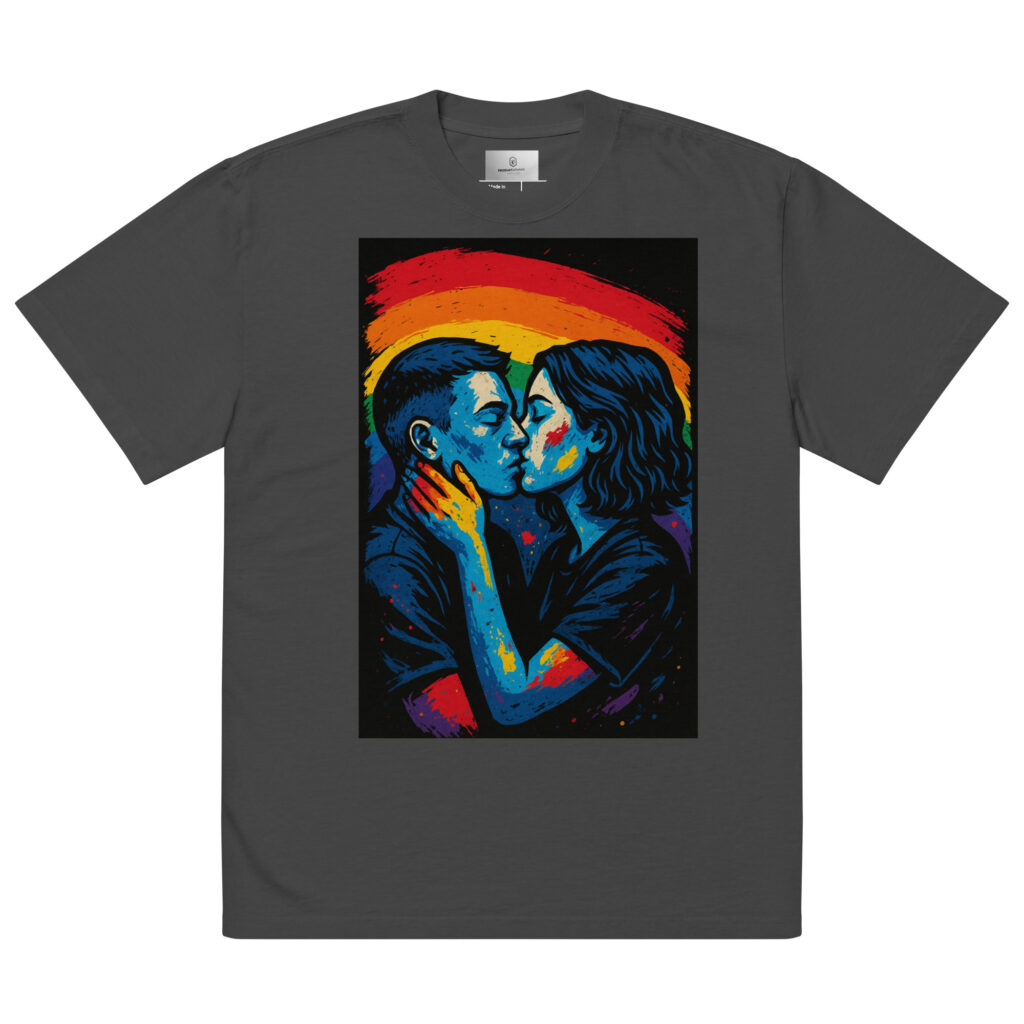 Queer Art T-Shirt mit Oversized-Passform und künstlerischem Pride-Motiv