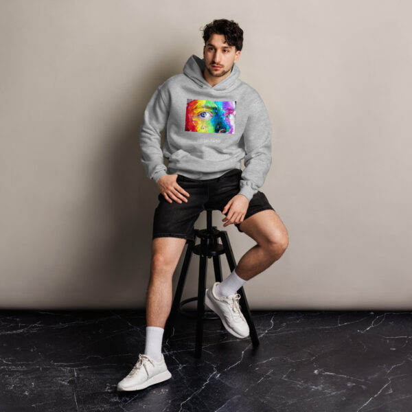 LGBTQ Hoodie mit QR-Code auf dem Rücken und Kunst-Motiv vorn
